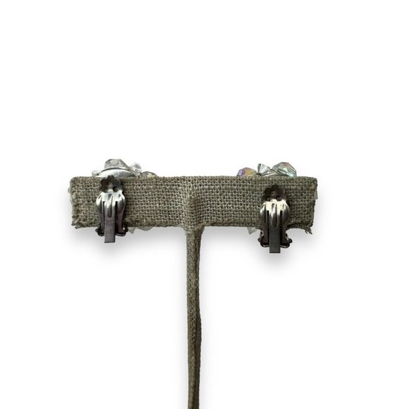 Vintage Aurora Borealis Crystal Necklace 14.5-17” Clip On Cluster Earrings Set - Picture 3 of 7